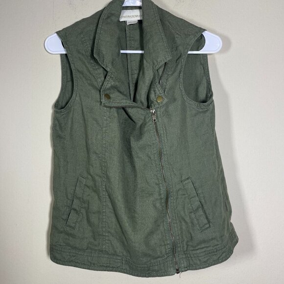 Cynthia Rowley olive green 100% linen vest Small layering lagenlook boho chic! - Picture 1 of 4